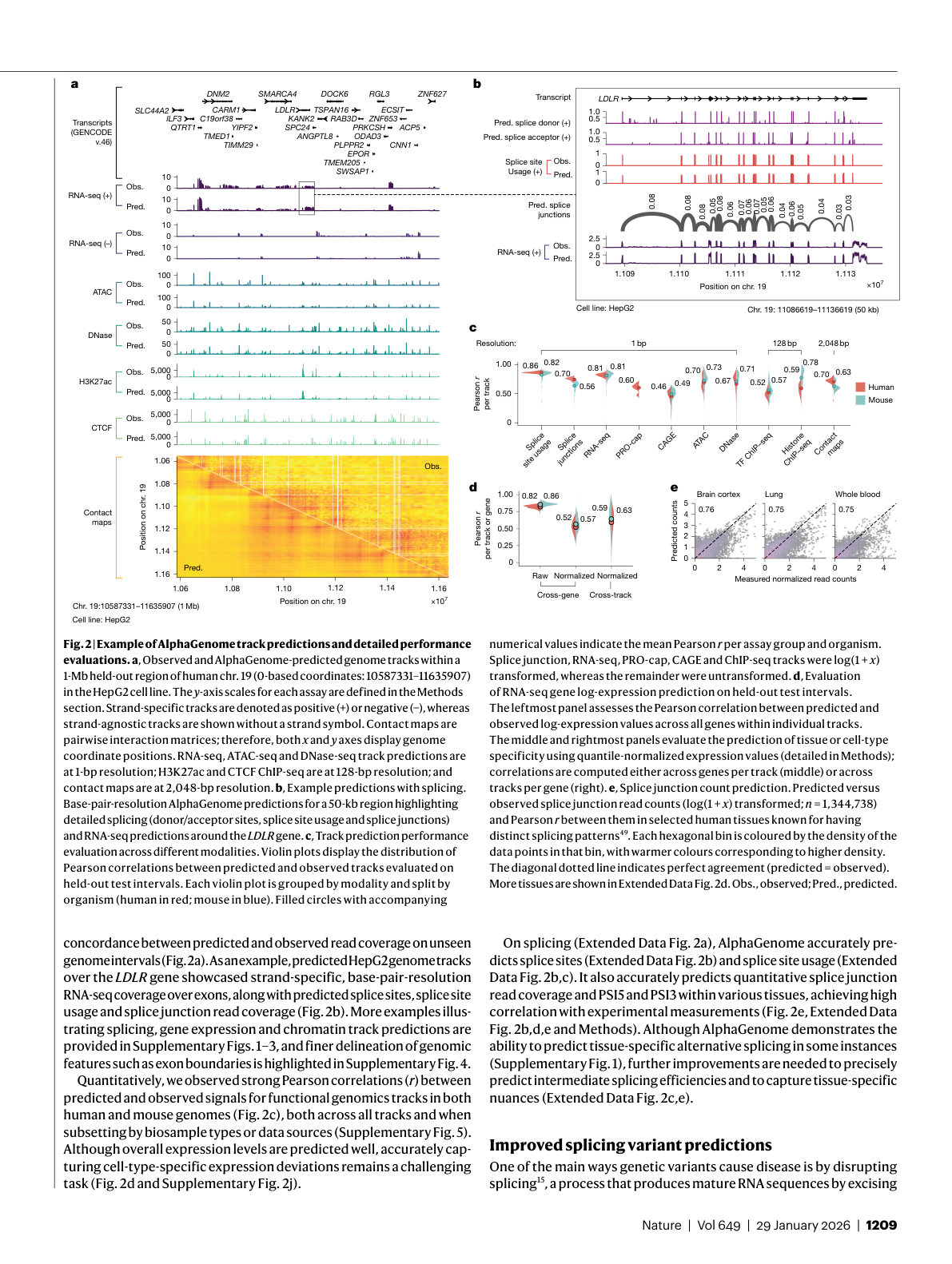 AlphaGenome track predictions and performance evaluations