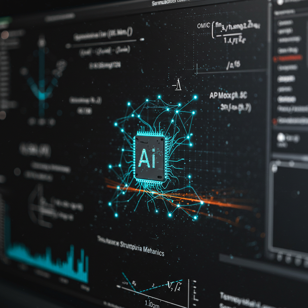 AI generated image: Close-up of a computer screen showing complex equations and simulation data rela...