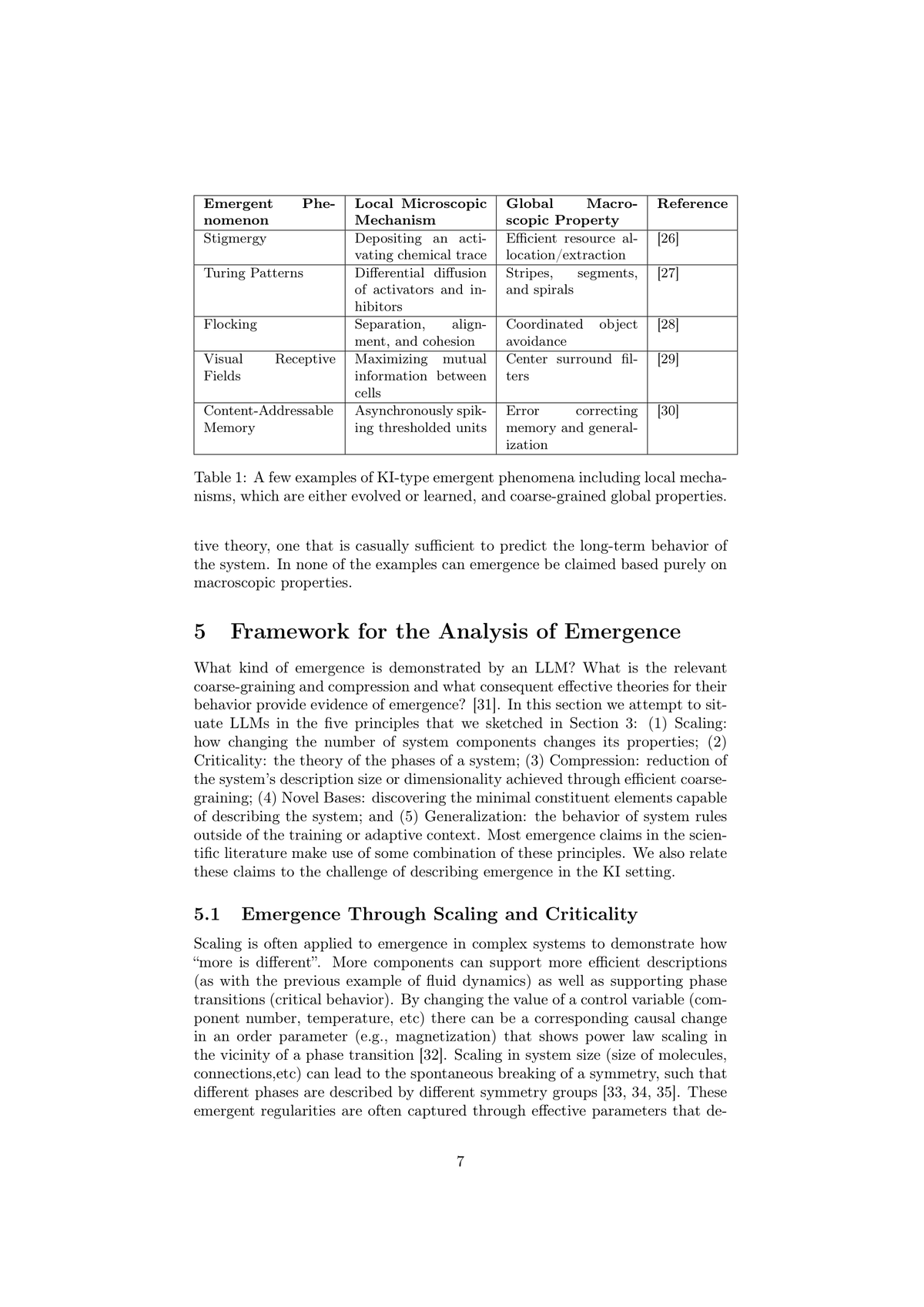 Figure 2: Examples of Knowledge-In emergence in complex systems, showing local mechanisms producing global properties.